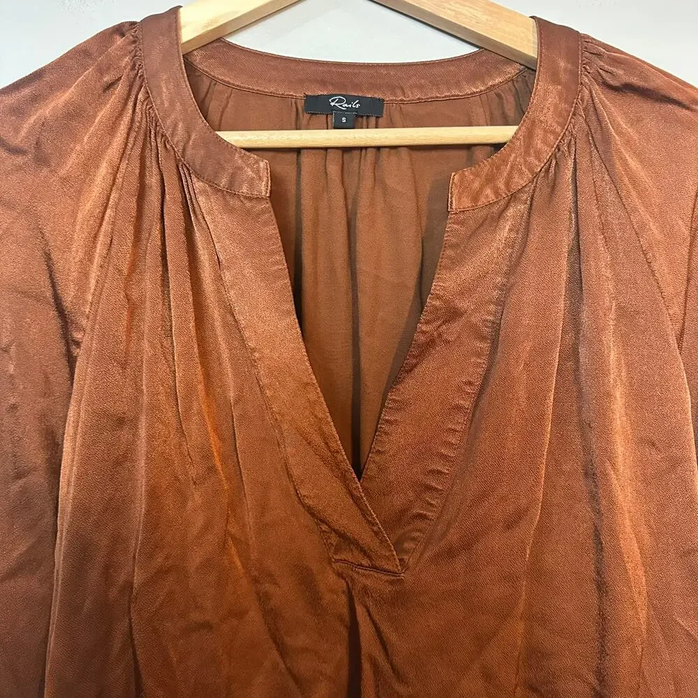 Rails Wynna Top Cedar Brown/Orange Silky Blouse SZ SMALL MSRP $234 EUC - Picture 5 of 16